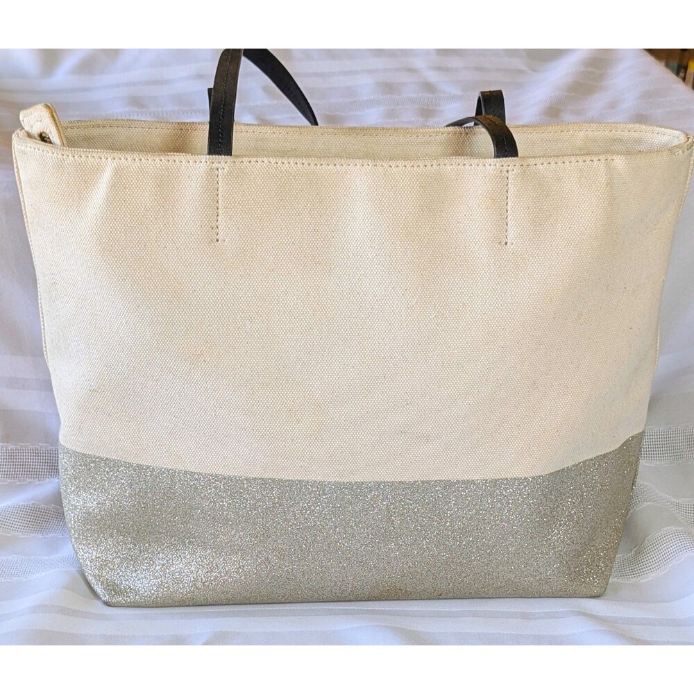 Kate Spade Disney Fairytale Fashionable Canvas Tote Bag Silver Glitter Black - Picture 4 of 16